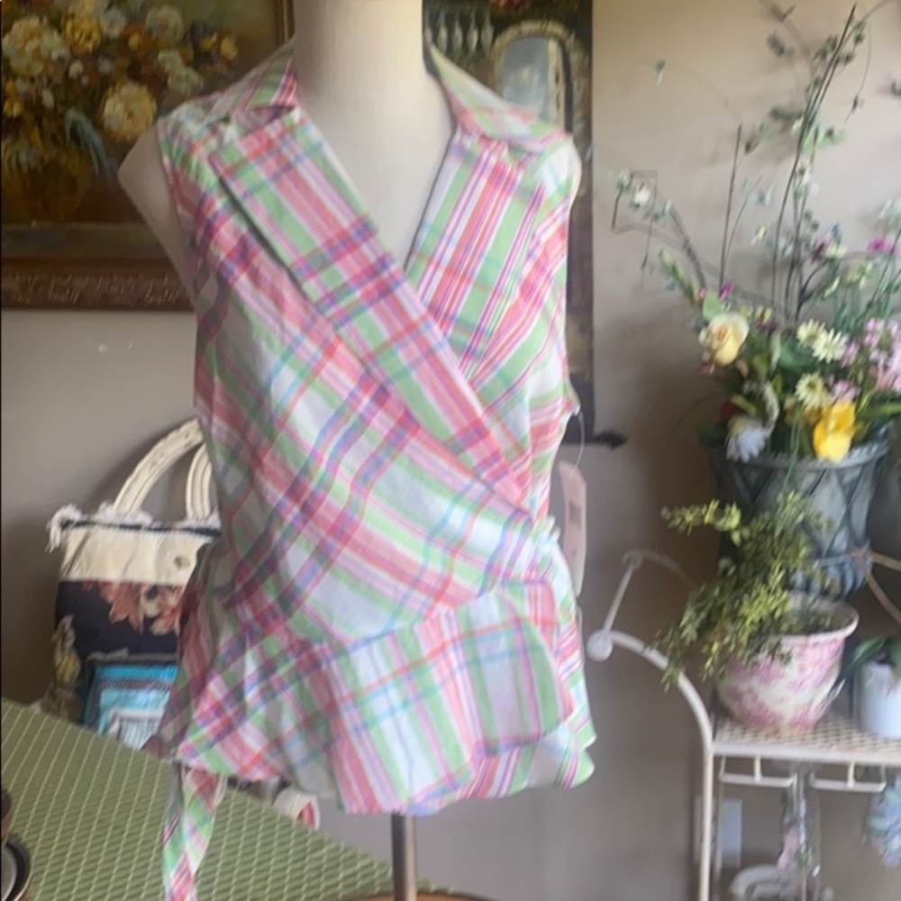 Ralph Lauren Pastel Plaid Wrap Blouse